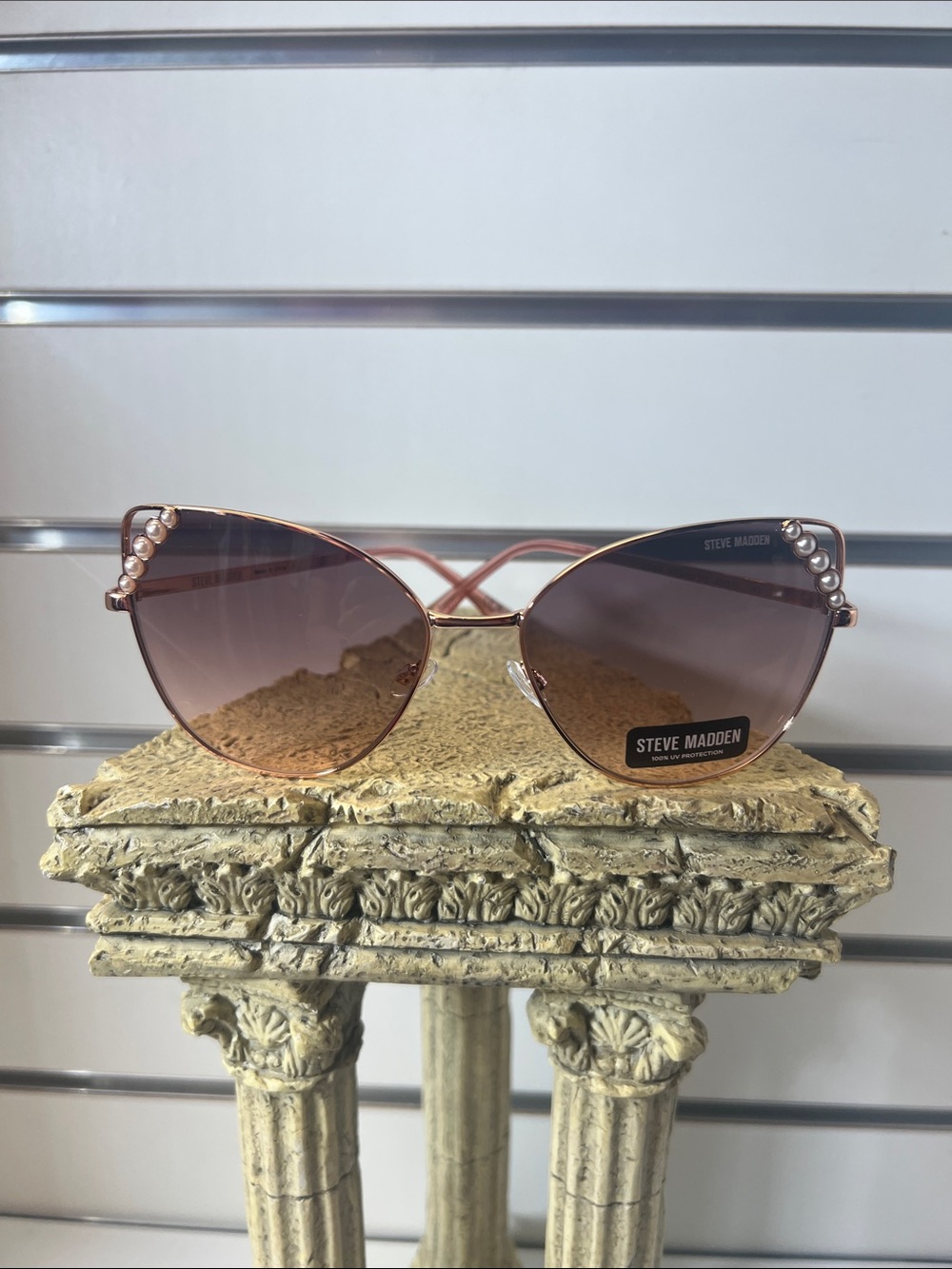 Steve Madden Rose Pink Gradient Cat-Eye Sunglasses with Pearl Trim